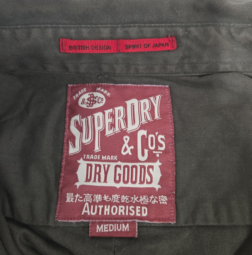 Superdry Mens Cotton Army Green Logo Embroidered Button Down Shirt Medium - Picture 5 of 7